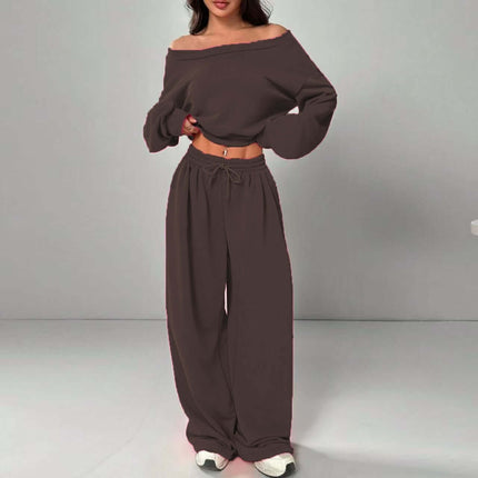 Womens One Shoulder Sweatshirt And Sweatpants 2 Piece Set Trendy Streetwear Look