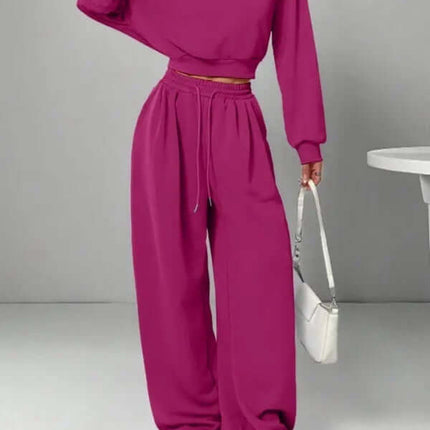 Womens One Shoulder Sweatshirt And Sweatpants 2 Piece Set Comfortable Loose Silhouette