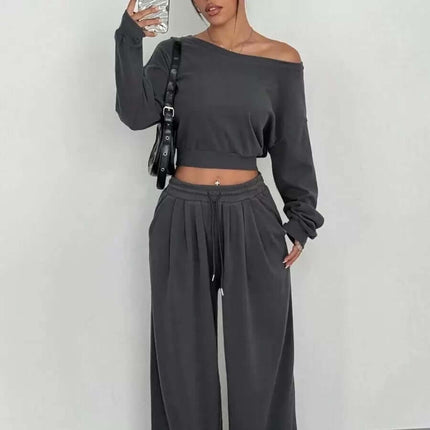 Womens One Shoulder Sweatshirt And Sweatpants 2 Piece Set Modern Lounge Outfit
