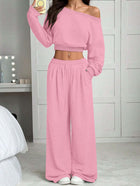 Womens One Shoulder Sweatshirt And Sweatpants 2 Piece Set Fashion Forward Design