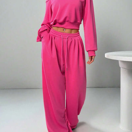 Womens One Shoulder Sweatshirt And Sweatpants 2 Piece Set Stylish Relaxed Outfit