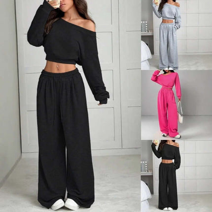 Womens One Shoulder Sweatshirt And Sweatpants 2 Piece Set Casual Loungewear Style