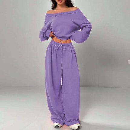 Womens One Shoulder Sweatshirt And Sweatpants 2 Piece Set Matching Sweat Set