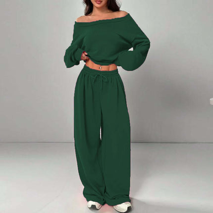 Womens One Shoulder Sweatshirt And Sweatpants 2 Piece Set Relaxed Casual Fashion