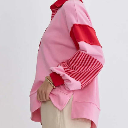 Women's Oversized Striped Polo Neck Sweatshirt Pullover autumn outfit