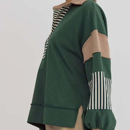 Women's Oversized Striped Polo Neck Sweatshirt Pullover relaxed look