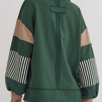 Women's Oversized Striped Polo Neck Sweatshirt Pullover layered look