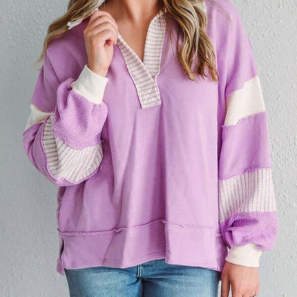 Women's Oversized Striped Polo Neck Sweatshirt Pullover minimal style
