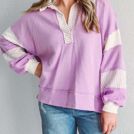 Women's Oversized Striped Polo Neck Sweatshirt Pullover winter wear