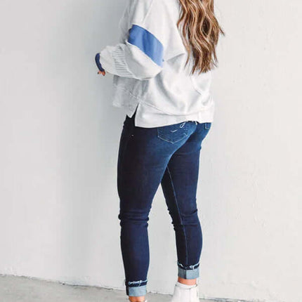 Women's Oversized Striped Polo Neck Sweatshirt Pullover cozy fit