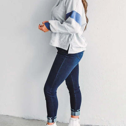 Women's Oversized Striped Polo Neck Sweatshirt Pullover fashion top casual oversized streetwear style