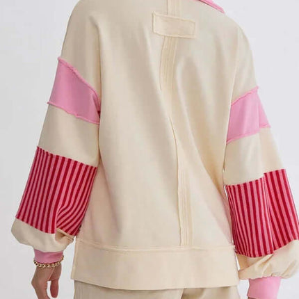 Women's Oversized Striped Polo Neck Sweatshirt Pullover fashion top stylish striped pattern design