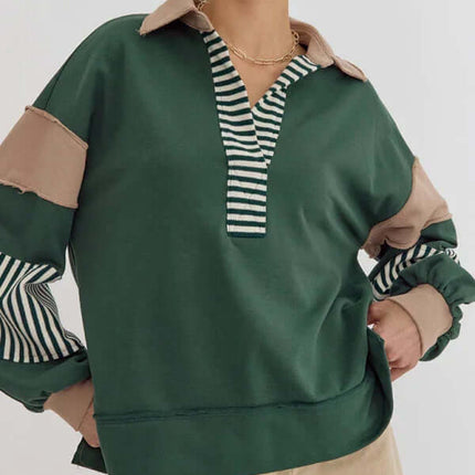 Women's Oversized Striped Polo Neck Sweatshirt Pullover casual outfit