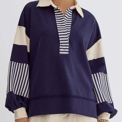 Women's Oversized Striped Polo Neck Sweatshirt Pullover winter styling