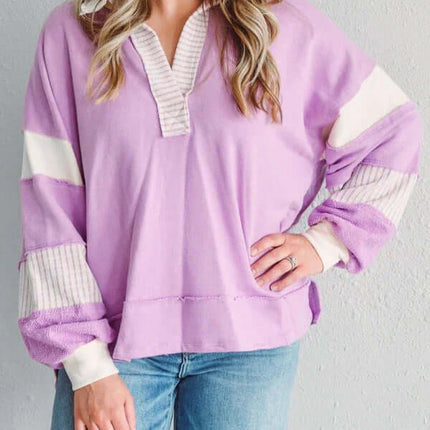 Women's Oversized Striped Polo Neck Sweatshirt Pullover oversized fit