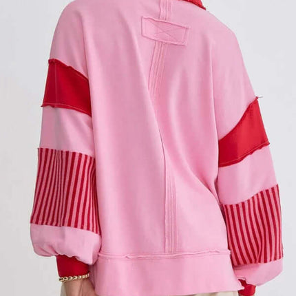 Women's Oversized Striped Polo Neck Sweatshirt Pullover side view