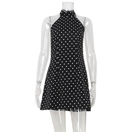 Womens Polka Dot Backless Halter A Line Dress Women's Summer Dress