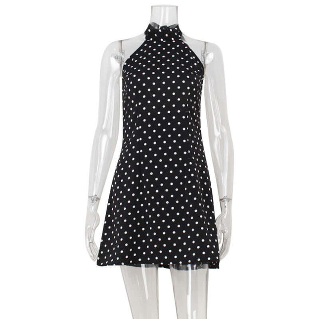 Womens Polka Dot Backless Halter A Line Dress Women's Summer Dress
