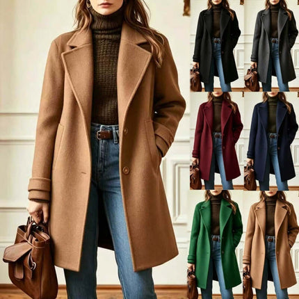 Women's Retro Casual Mid-Length Lapel Coat in various colors and styles, featuring a stylish design and comfortable fit.