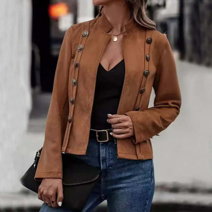 Womens Retro Suede Double Breasted Short Jacket Coat Classic Vintage Style