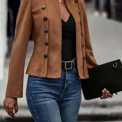 Womens Retro Suede Double Breasted Short Jacket Coat Stylish Double Breasted Design