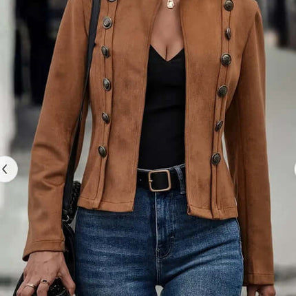 Womens Retro Suede Double Breasted Short Jacket Coat Comfortable Everyday Wear