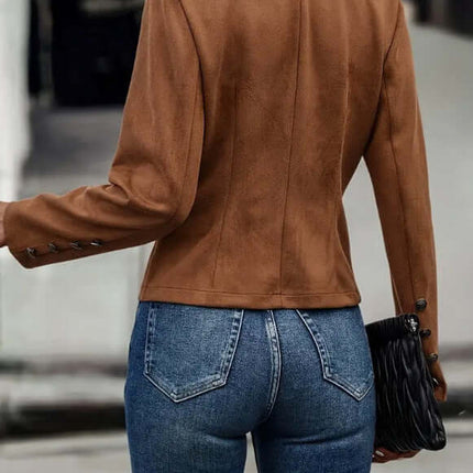 Womens Retro Suede Double Breasted Short Jacket Coat Sophisticated Outerwear Style