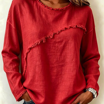 Womens Round Neck Patchwork Lace Long Sleeve Shirt Patchwork Fabric Style