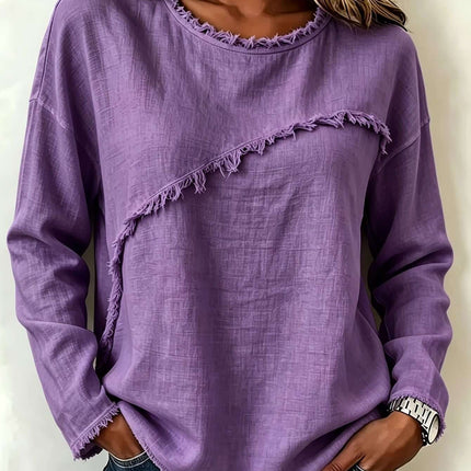 Womens Round Neck Patchwork Lace Long Sleeve Shirt Women's Fashion Shirt