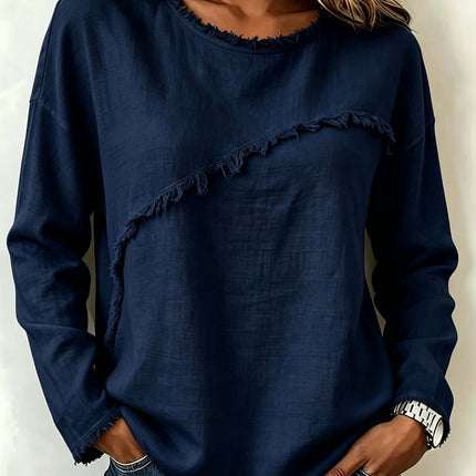 Womens Round Neck Patchwork Lace Long Sleeve Shirt Casual Everyday Wear