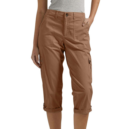 Women's Solid Color Casual High Waist Cropped Pants in brown, perfect for trendy and comfortable casual wear.