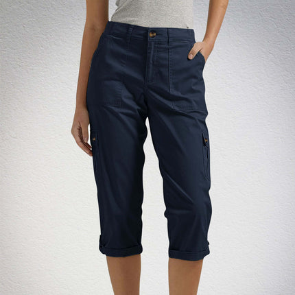 Women's Solid Color Casual High Waist Cropped Pants in navy, featuring a stylish design and comfortable fit.