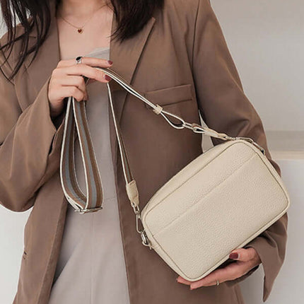 Womens Small Square PU Leather Shoulder Bag simple solid color design