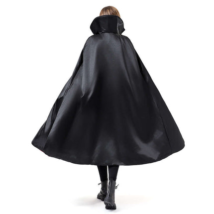 Womens Stage Performance Masquerade Cape Costume shown from the back, featuring a flowing black design ideal for dramatic effect.