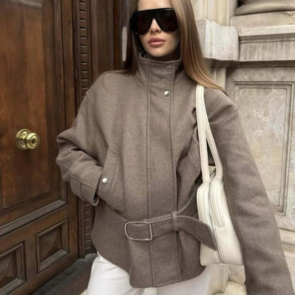 Womens Stand Collar Long Sleeve Zipper Jacket Stand Collar Design
