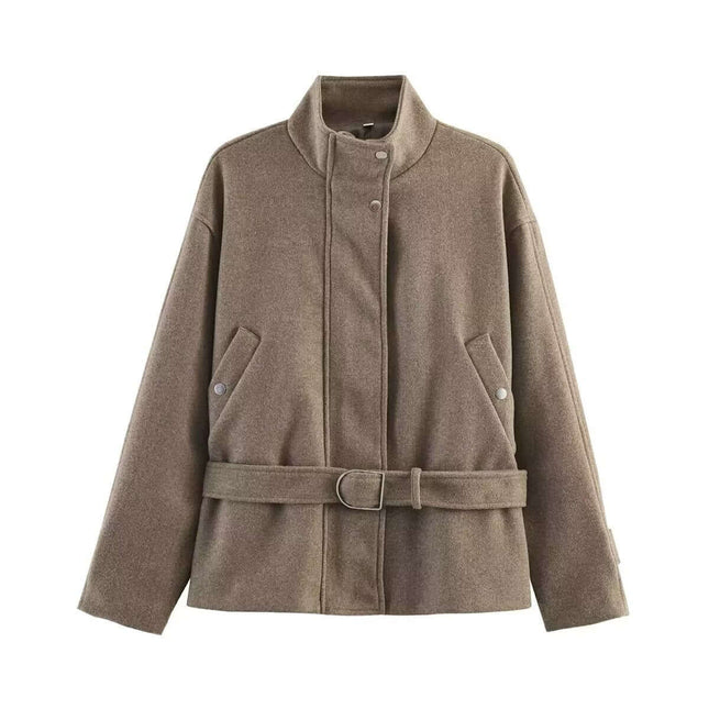 Womens Stand Collar Long Sleeve Zipper Jacket Front Zipper Closure