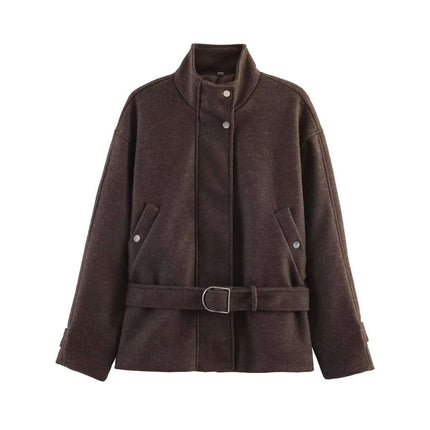 Womens Stand Collar Long Sleeve Zipper Jacket High Neck Collar Style