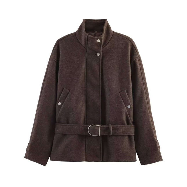 Womens Stand Collar Long Sleeve Zipper Jacket High Neck Collar Style