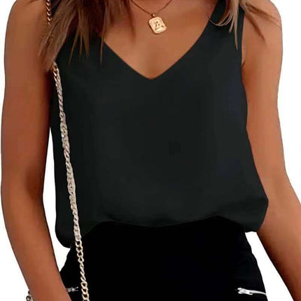 Women's Summer Casual V Neck Silk Satin Camisole Blouse close-up shot highlighting reflective weave of premium satin