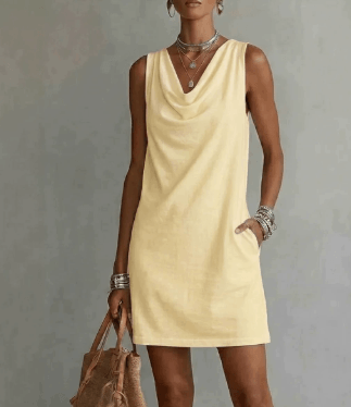 Womens Summer Draped Neckline Sleeveless Slim Mini Dress Fashion Forward Design