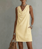 Womens Summer Draped Neckline Sleeveless Slim Mini Dress Fashion Forward Design