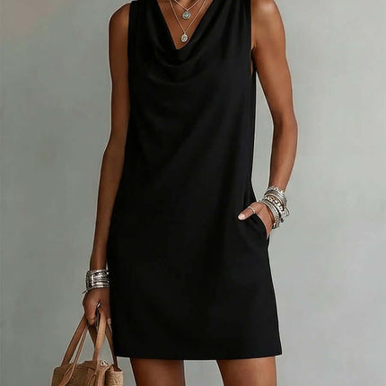 Womens Summer Draped Neckline Sleeveless Slim Mini Dress Stylish Sleeveless Design