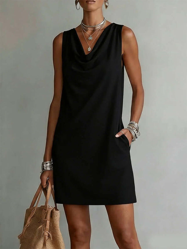 Womens Summer Draped Neckline Sleeveless Slim Mini Dress Stylish Sleeveless Design