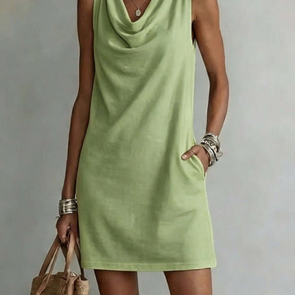 Womens Summer Draped Neckline Sleeveless Slim Mini Dress Chic Date Night Style