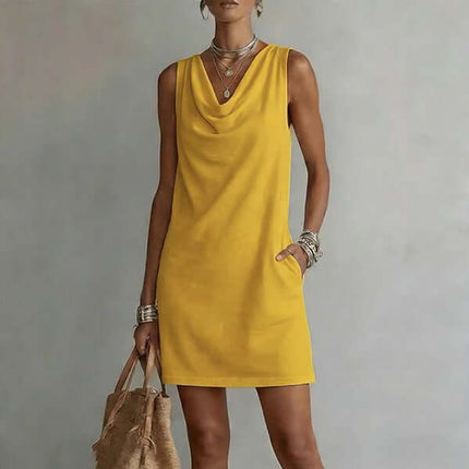 Womens Summer Draped Neckline Sleeveless Slim Mini Dress Modern Women's Apparel