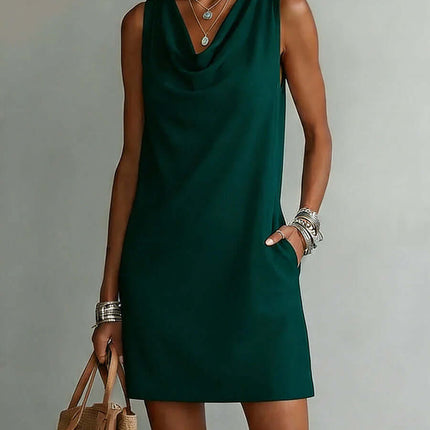 Womens Summer Draped Neckline Sleeveless Slim Mini Dress Modern Casual Fashion