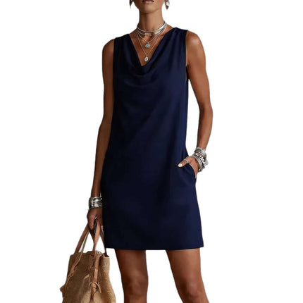 Womens Summer Draped Neckline Sleeveless Slim Mini Dress Elegant Going Out Outfit