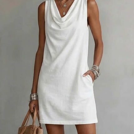 Womens Summer Draped Neckline Sleeveless Slim Mini Dress Comfortable Summer Wear