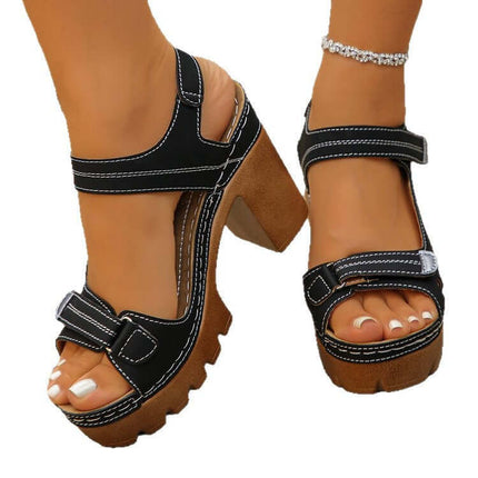 Women's Thick Sole Sandals Summer High Heel Shoes versatile classic jet black option highlighting a sleek urban casual look.
