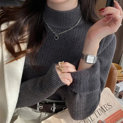 Womens Velvet Lined Retro Turtleneck Sweater minimalist fashion style